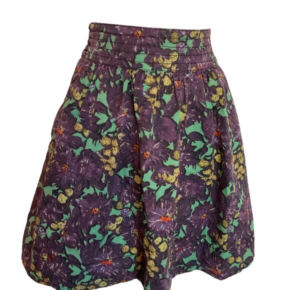 J Crew Purple/Green Boho Peasant Party Flare Skirt W/Pockets 2 - Picture 3 of 9